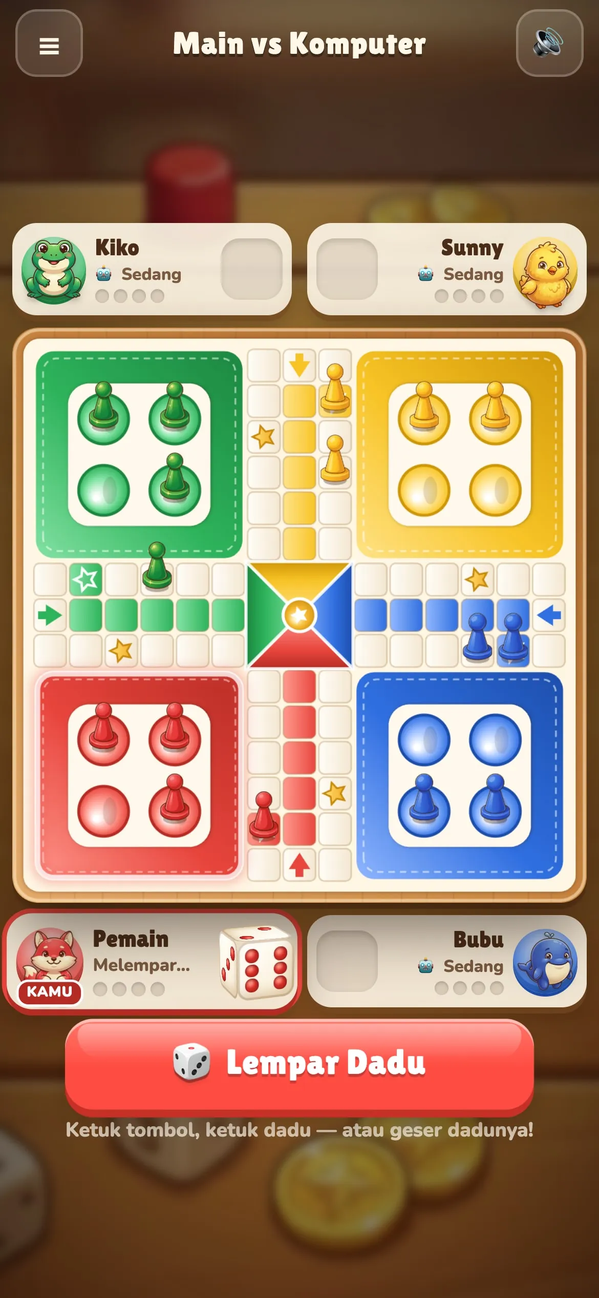 Papan Ludo Toybox saat bermain melawan komputer