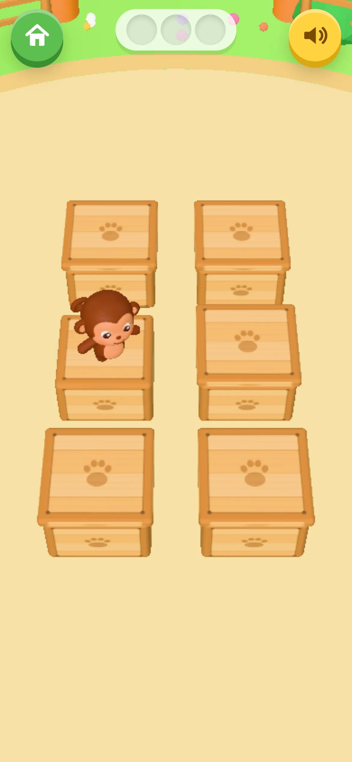Peek-a-Zoo: monyet muncul dari salah satu peti kayu