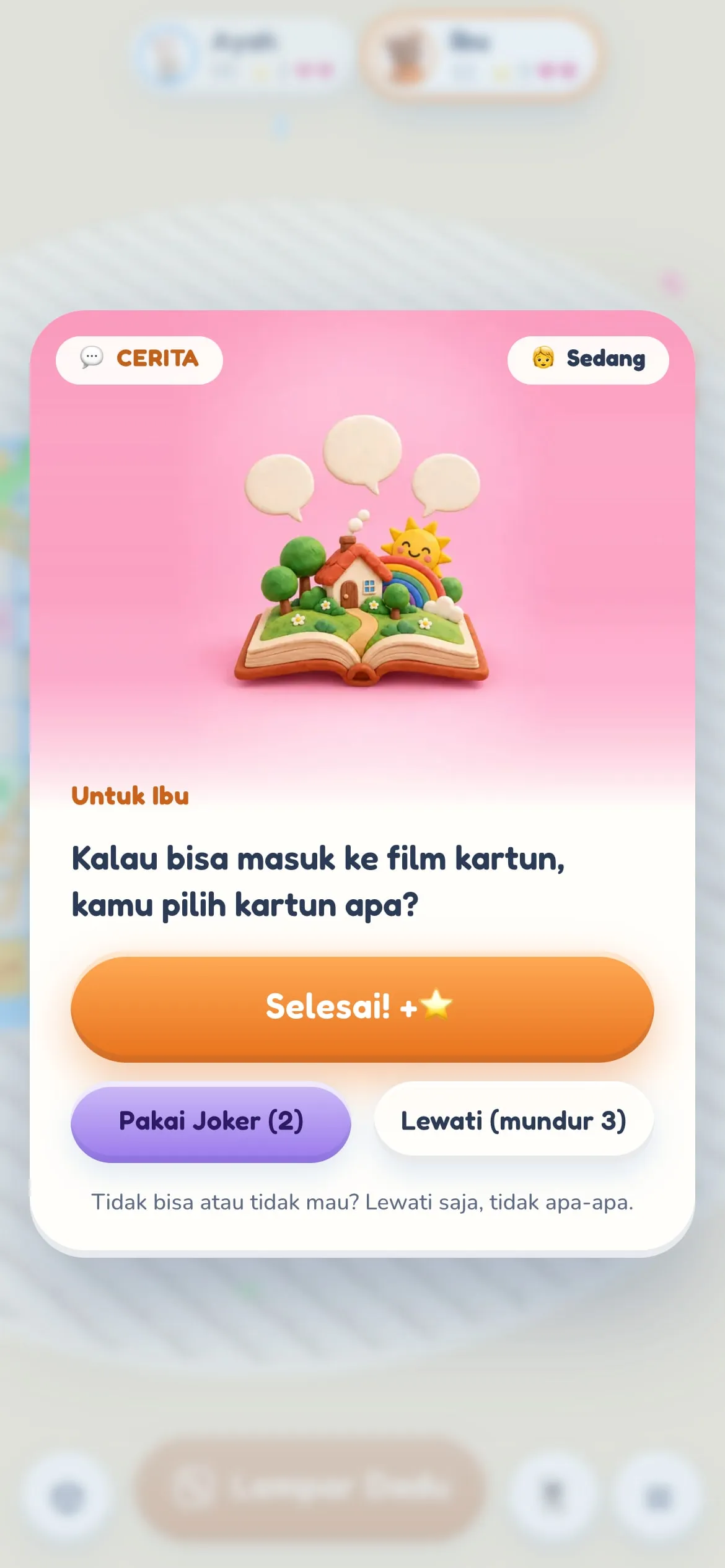 Kartu cerita: 'Kalau bisa masuk ke film kartun, kamu pilih kartun apa?'
